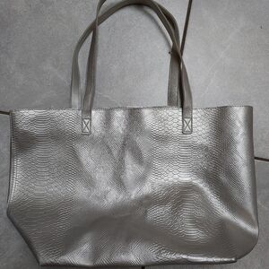 Bath and Body Works Tote Bag Silver Embossed